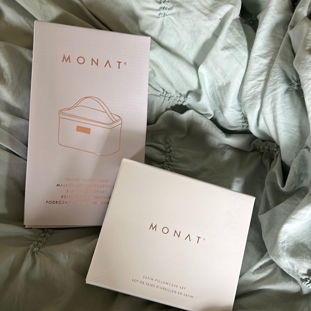 Monat satan  pillow case and Monat travel vanity case